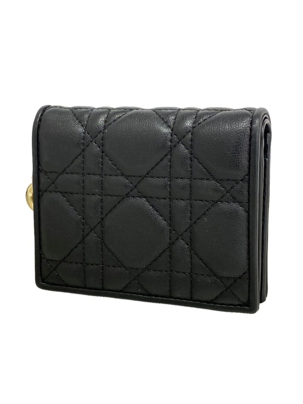 Dior Wallet Cannage Leather Black Champagne Gold